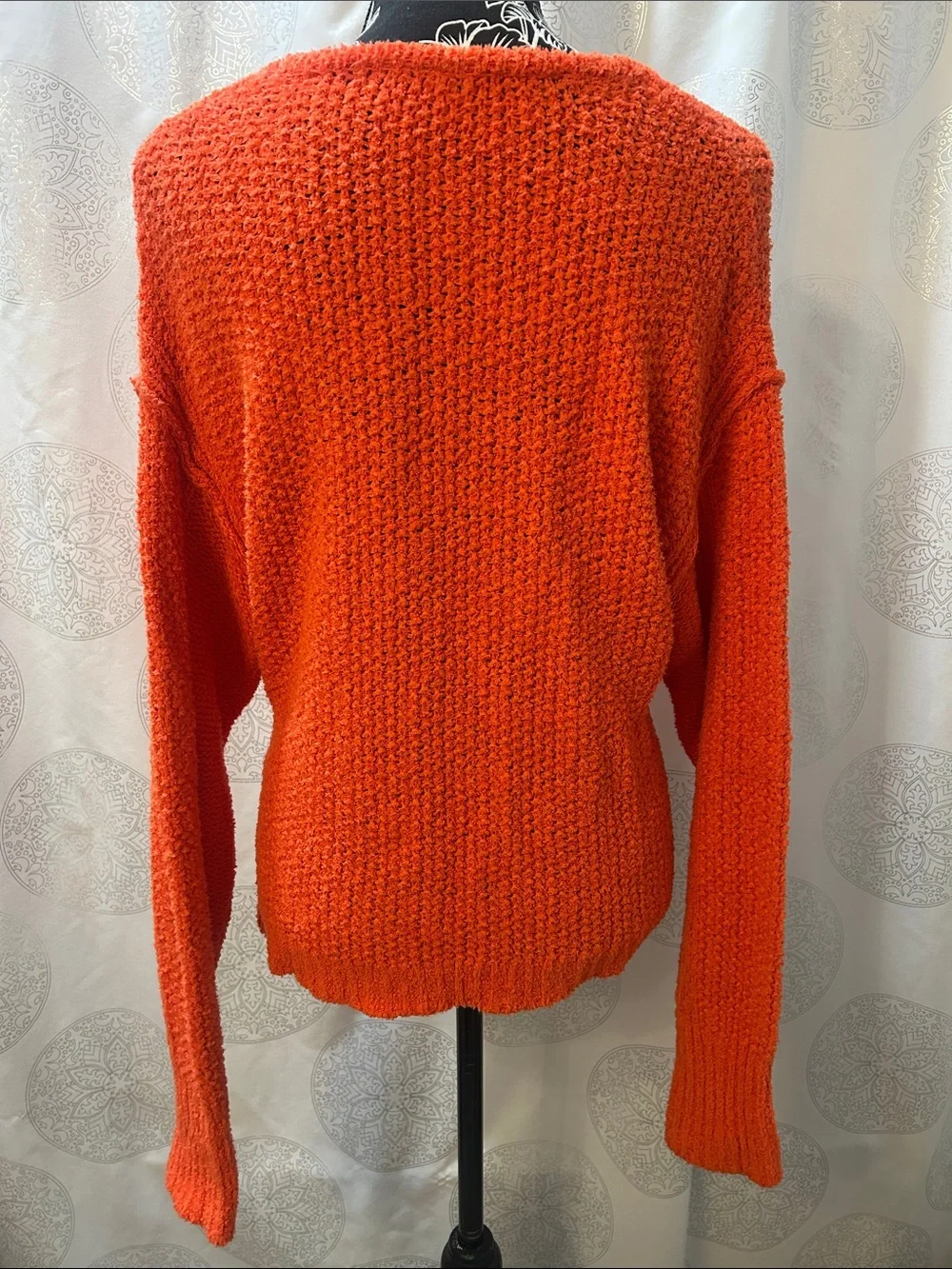 Free People Coco V-neck Sweater Oversized Chunky Orange Fall Boho Women Medium M